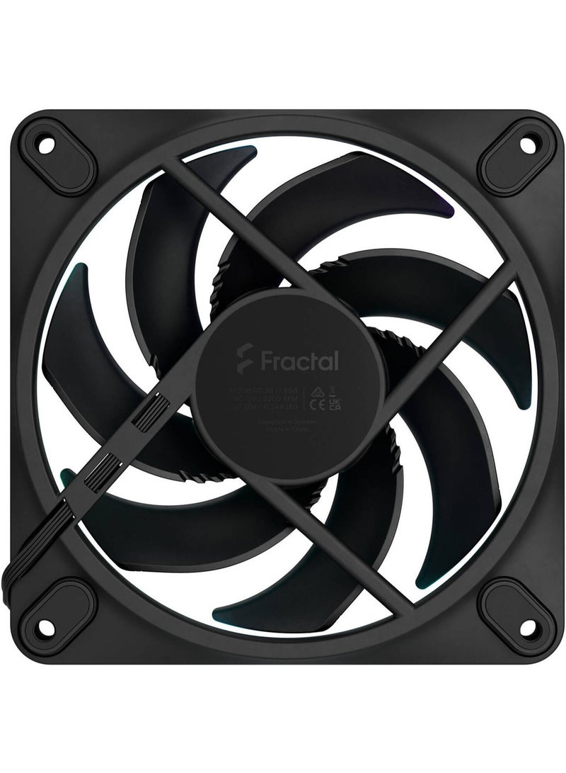 Fractal Design Momentum 12 RGB 120mm PWM ARGB Case Fan – 350–2200 RPM, 62.44 CFM Airflow, 2.42 mmH₂O Static Pressure, Fluid Dynamic Bearing, Gen 2 Addressable RGB (16 LEDs), Zero RPM Mode, Daisy-Chain Support – Black | FD-F-MR1-1201 - Image 4